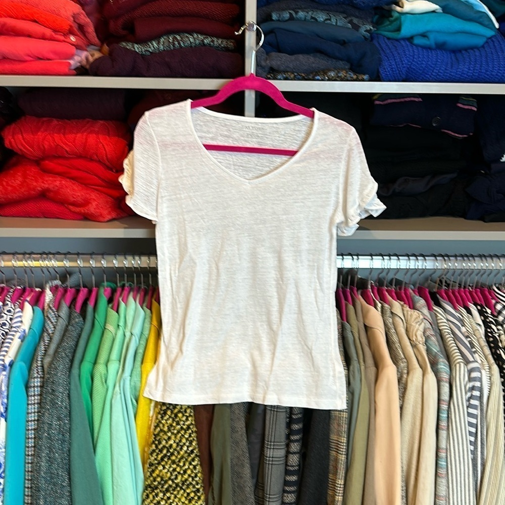 Talbots white ruffle short sleeve scoop neck t shirt size XS